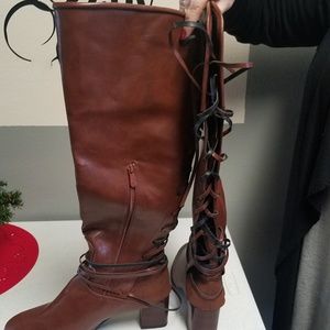 Brown lace up boots